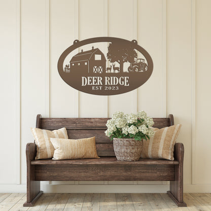 Oval Deer Farm Sign with Family Name and Established Date - Farmhouse Decor