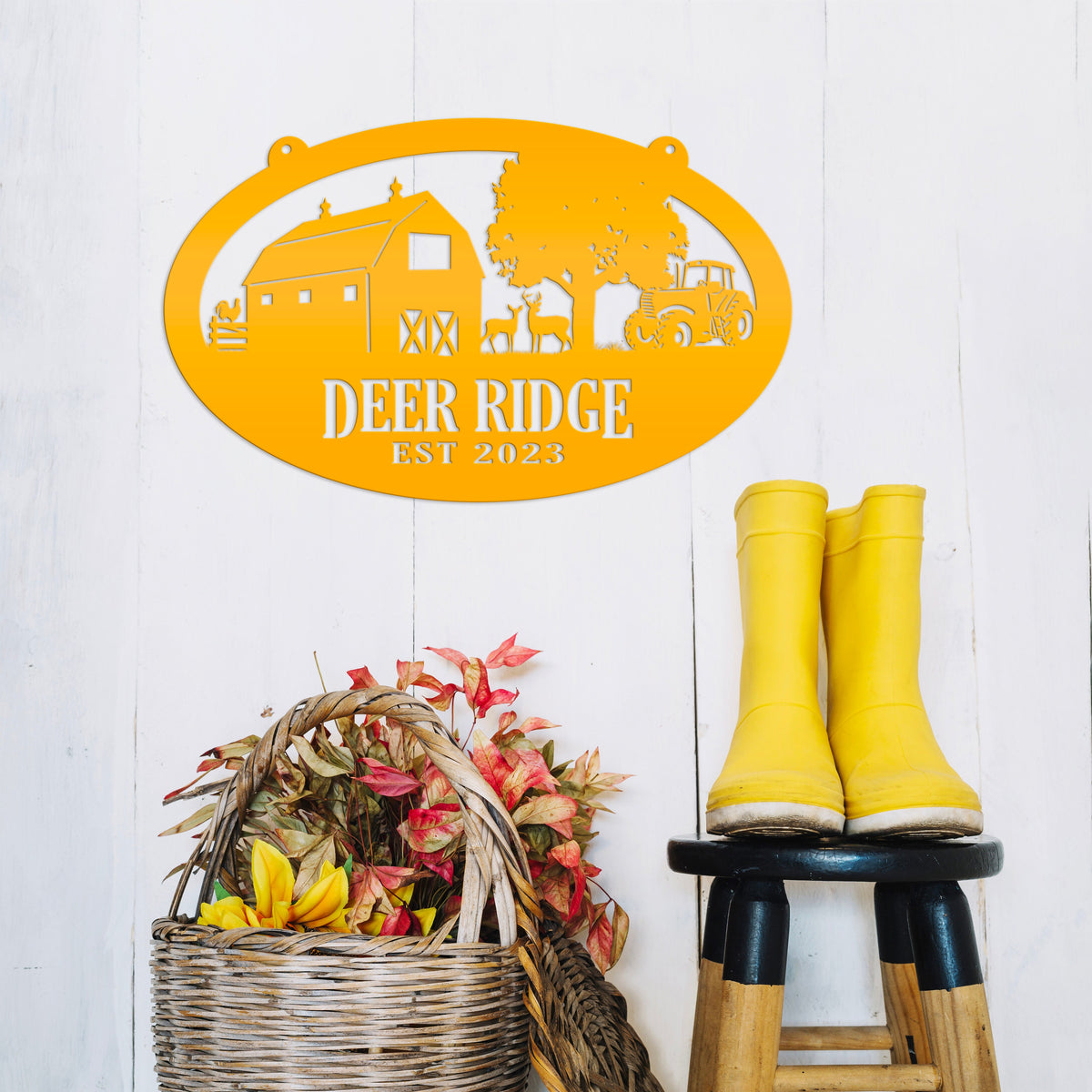 Oval Deer Farm Sign with Family Name and Established Date - Farmhouse Decor