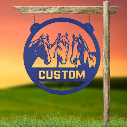 Horse Sign, Personalized Gift For the Horse Lover, Metal Stall Name Sign, Your own Wording, Round Welcome Sign, Rustic Ranch Home Decor