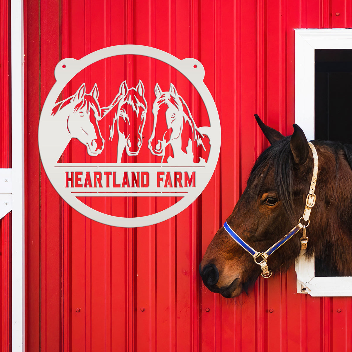 Horse Sign, Personalized Gift For the Horse Lover, Metal Stall Name Sign, Your own Wording, Round Welcome Sign, Rustic Ranch Home Decor