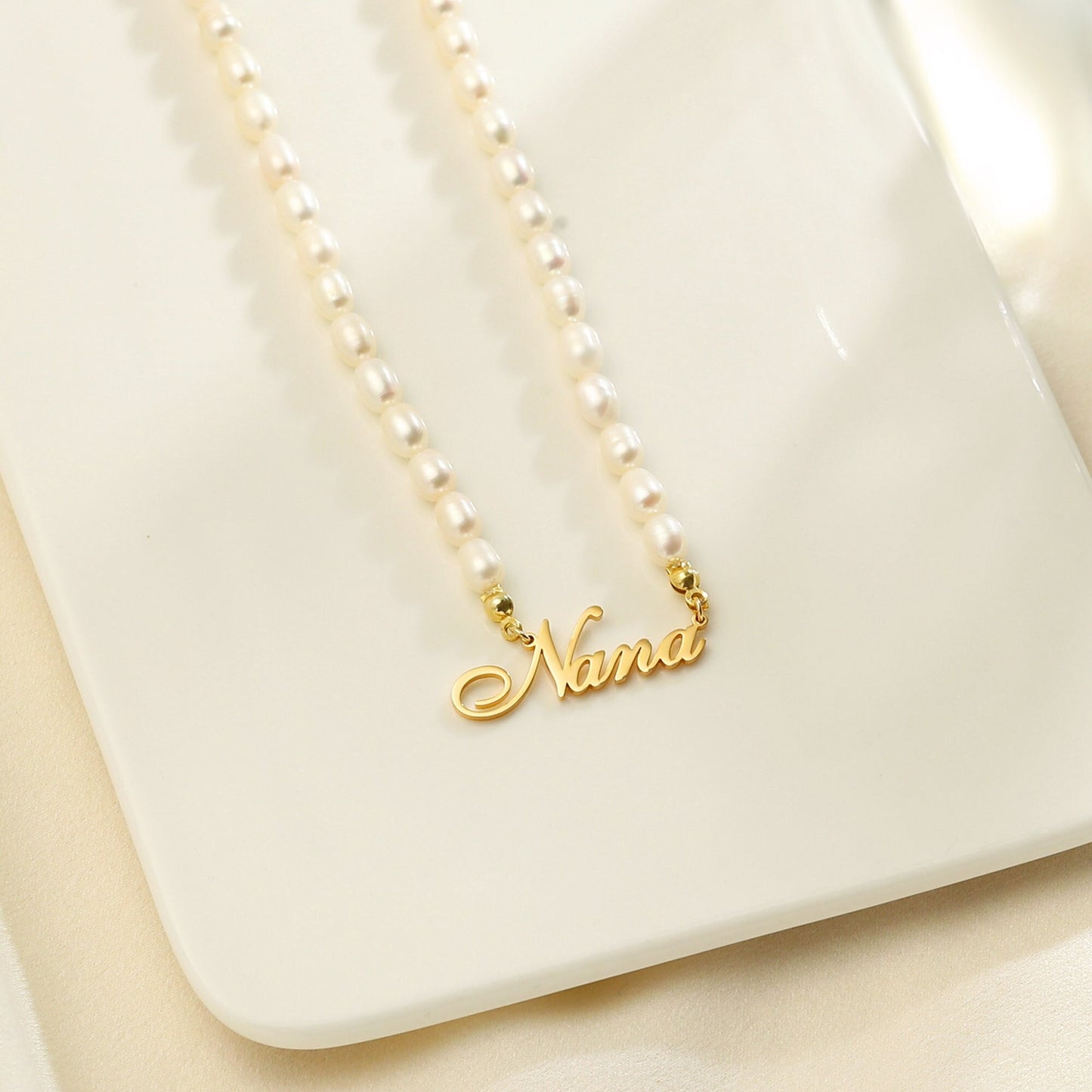 Personalized Pearl Name Necklace, Custom Name Necklace with Pearl Chain, Personalized Gift for Mother, Bridesmaid Gift, Necklace for Women