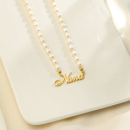 Personalized Pearl Name Necklace, Custom Name Necklace with Pearl Chain, Personalized Gift for Mother, Bridesmaid Gift, Necklace for Women