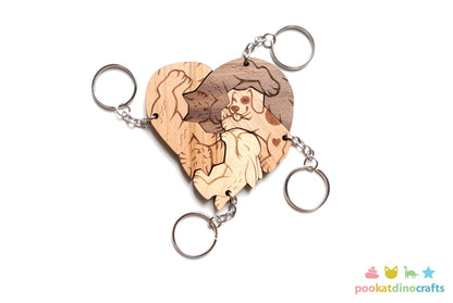 Interlocking Wooden Animal Keychains - Cat, Dog, Rabbit Friendship Set
