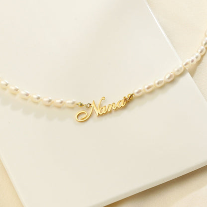 Personalized Pearl Name Necklace, Custom Name Necklace with Pearl Chain, Personalized Gift for Mother, Bridesmaid Gift, Necklace for Women