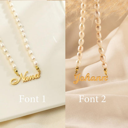 Personalized Pearl Name Necklace, Custom Name Necklace with Pearl Chain, Personalized Gift for Mother, Bridesmaid Gift, Necklace for Women