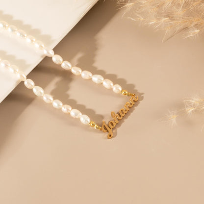 Personalized Pearl Name Necklace, Custom Name Necklace with Pearl Chain, Personalized Gift for Mother, Bridesmaid Gift, Necklace for Women