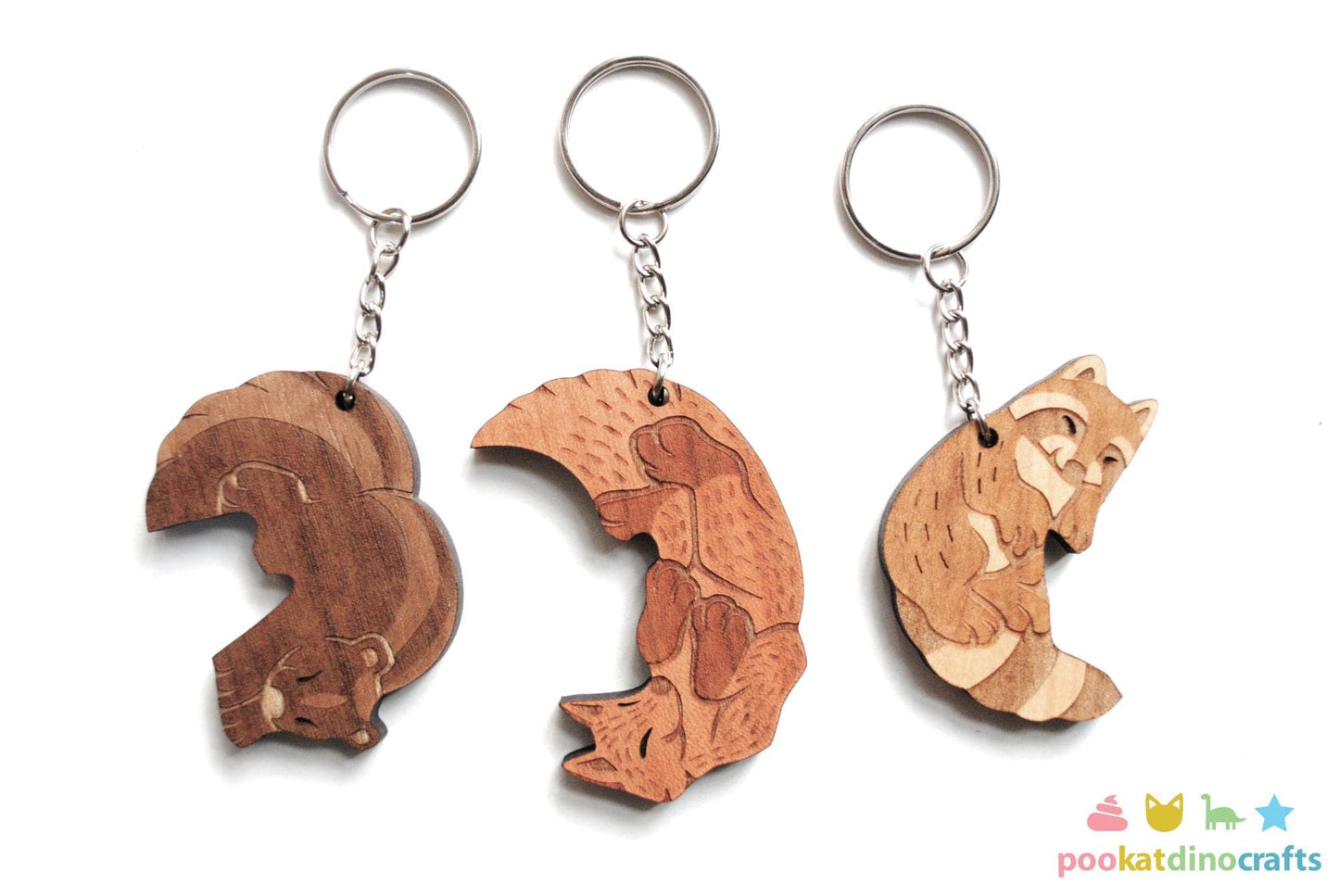 Interlocking Forest Friends Keychain Set - Skunk, Raccoon, Fox Trio