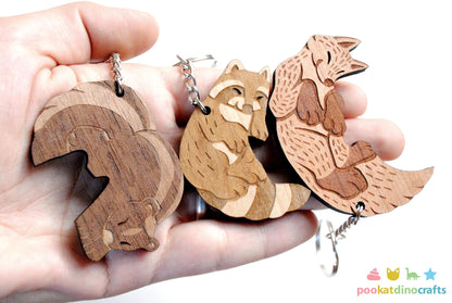 Interlocking Forest Friends Keychain Set - Skunk, Raccoon, Fox Trio