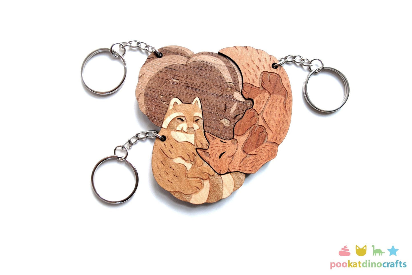Interlocking Forest Friends Keychain Set - Skunk, Raccoon, Fox Trio