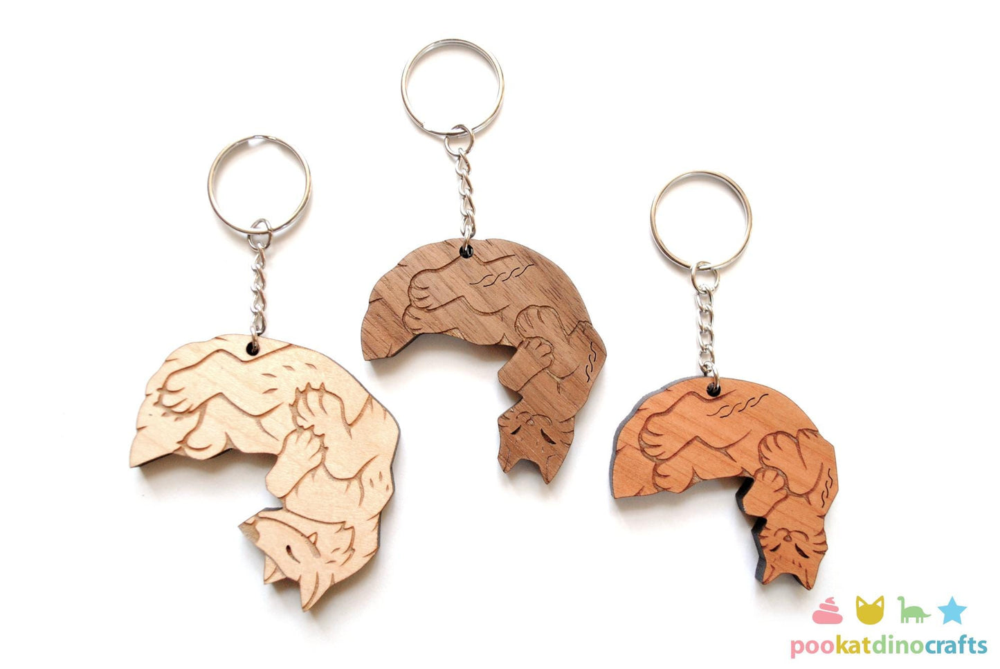 Interlocking Wolf and Cat Trio Keychains - Family, Friendship, Poly Relationship couple keychain set