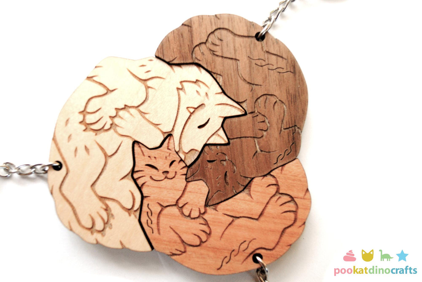 Interlocking Wolf and Cat Trio Keychains - Family, Friendship, Poly Relationship couple keychain set