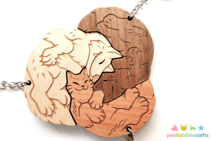 Interlocking Wolf and Cat Trio Keychains - Family, Friendship, Poly Relationship couple keychain set