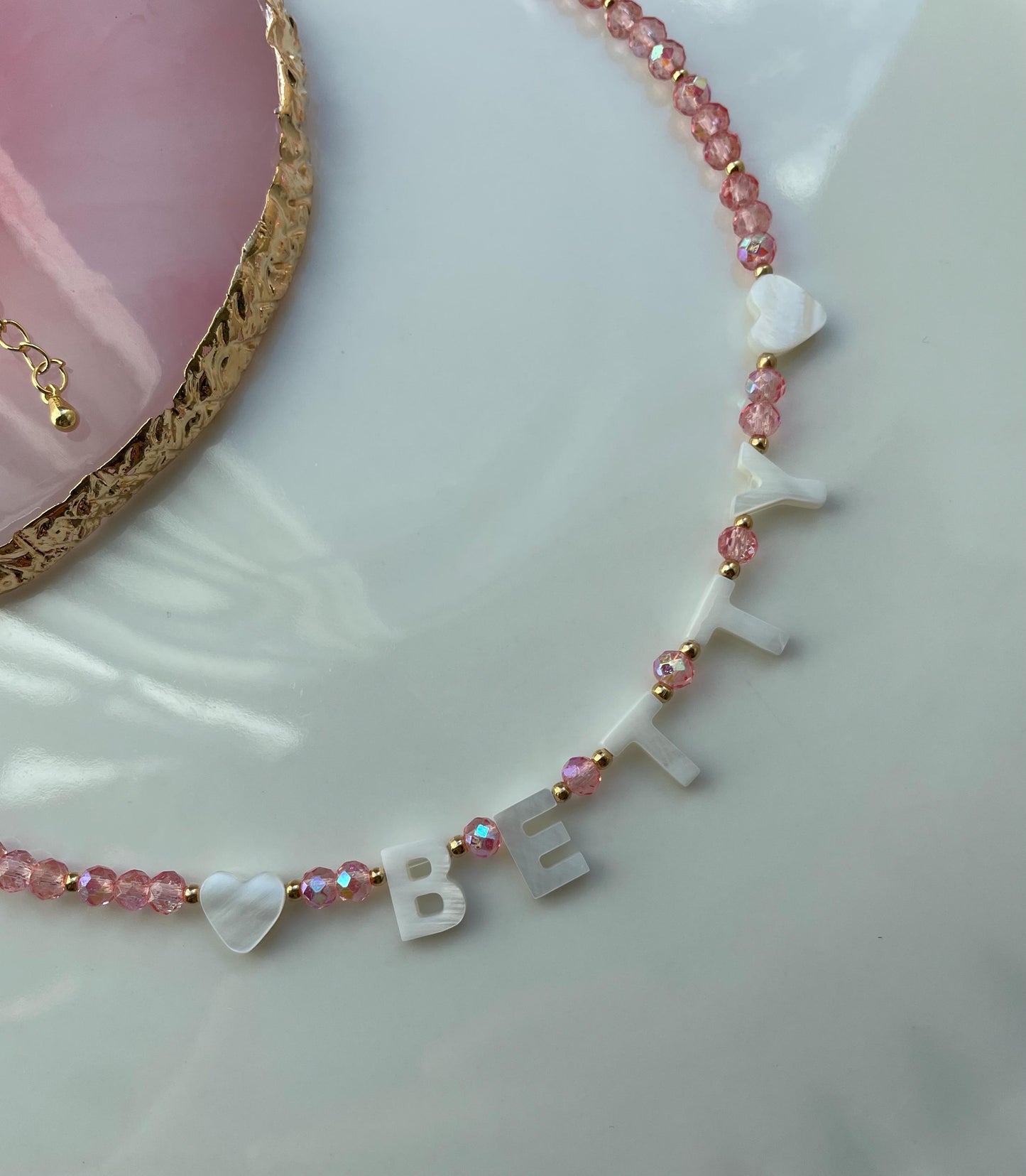 Custom name necklace toddler, gift for little girl, mother of Pearl initial name necklace, bright beaded necklace, colorful gift for kids