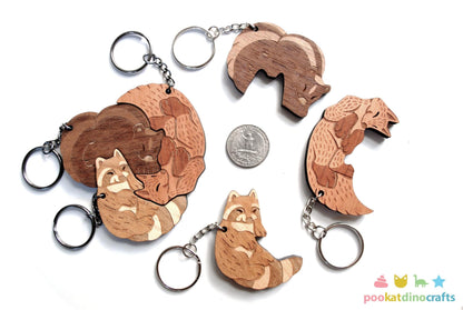 Interlocking Forest Friends Keychain Set - Skunk, Raccoon, Fox Trio
