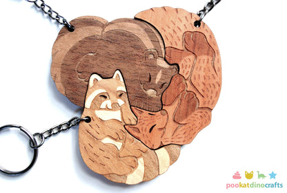 Interlocking Forest Friends Keychain Set - Skunk, Raccoon, Fox Trio