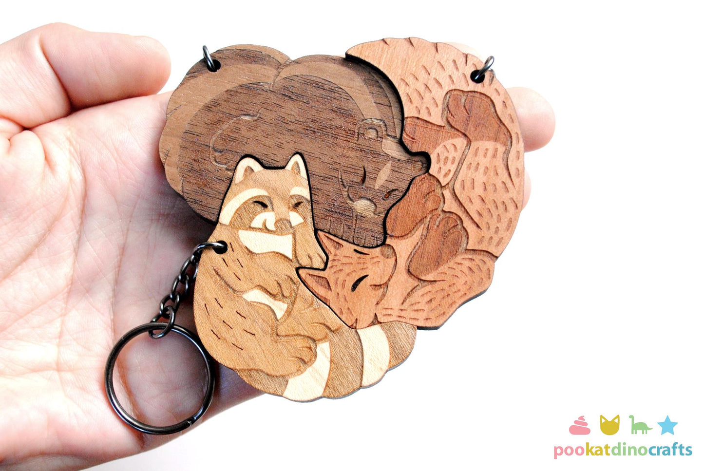 Interlocking Forest Friends Keychain Set - Skunk, Raccoon, Fox Trio