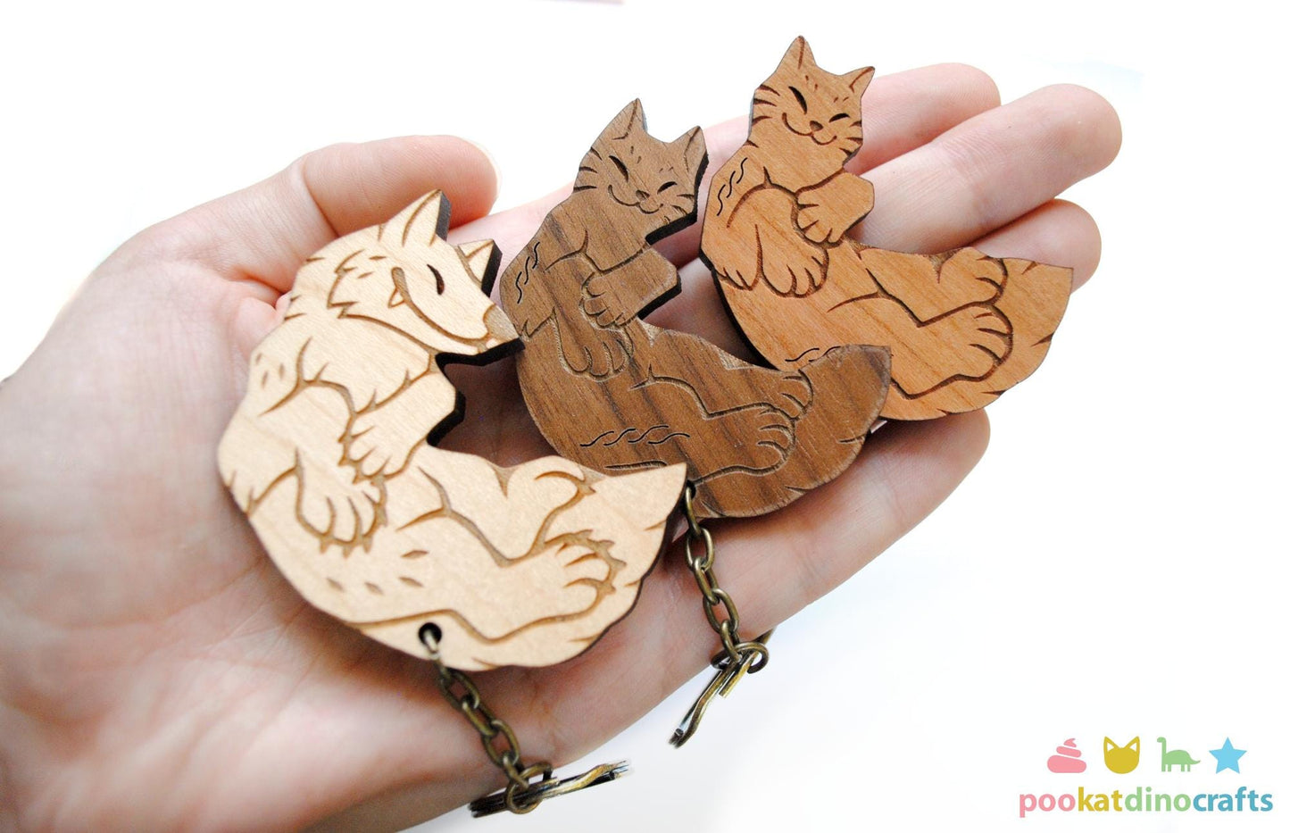 Interlocking Wolf and Cat Trio Keychains - Family, Friendship, Poly Relationship couple keychain set