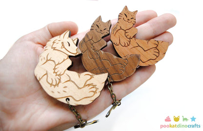 Interlocking Wolf and Cat Trio Keychains - Family, Friendship, Poly Relationship couple keychain set