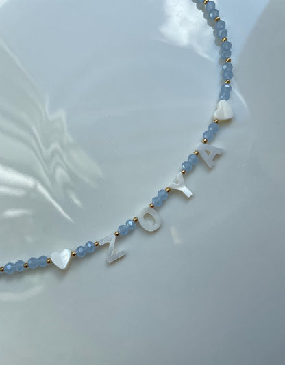 Custom name necklace, personalized necklace, mother of Pearl name lecklace, kids handmade necklaces, handmade necklace, beaded necklace