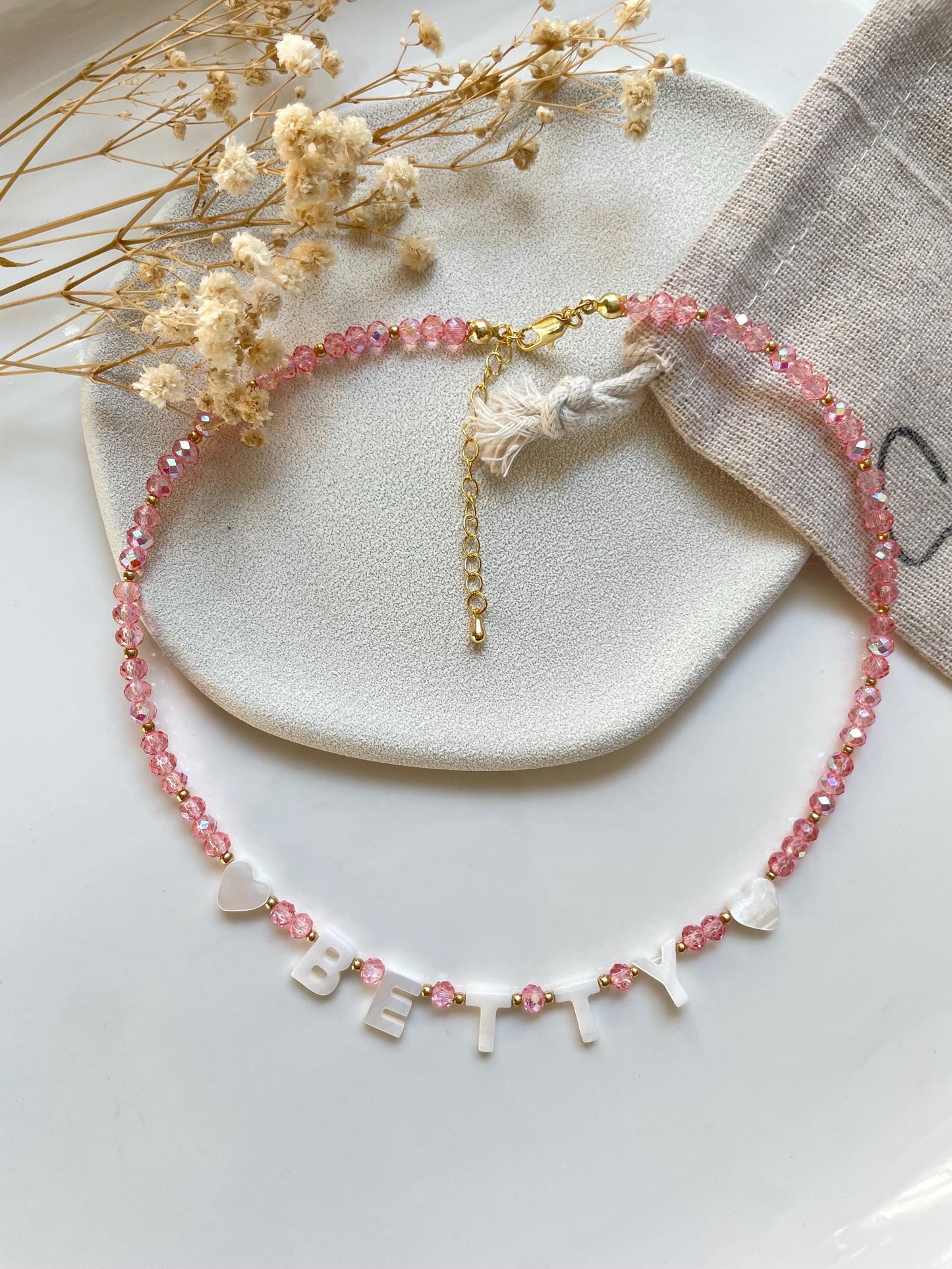 Custom name necklace toddler, gift for little girl, mother of Pearl initial name necklace, bright beaded necklace, colorful gift for kids