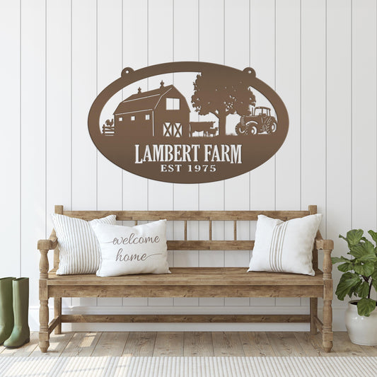 Oval Farm Sign with Family name and Established Date