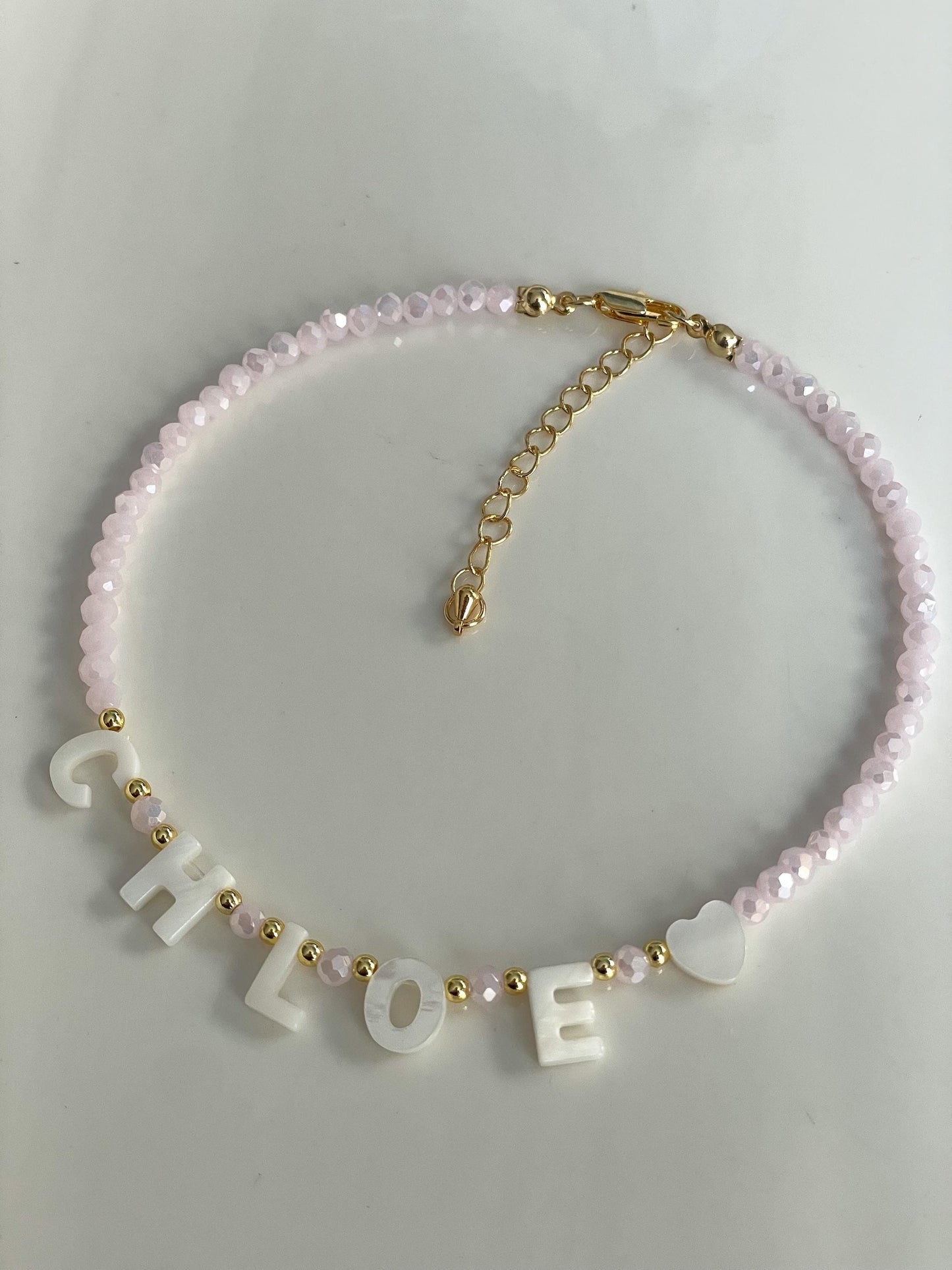 Pink Custom name necklace, mother of Pearl name necklace, beaded name necklace, birthday gift for little girls, Christmas gift for kids