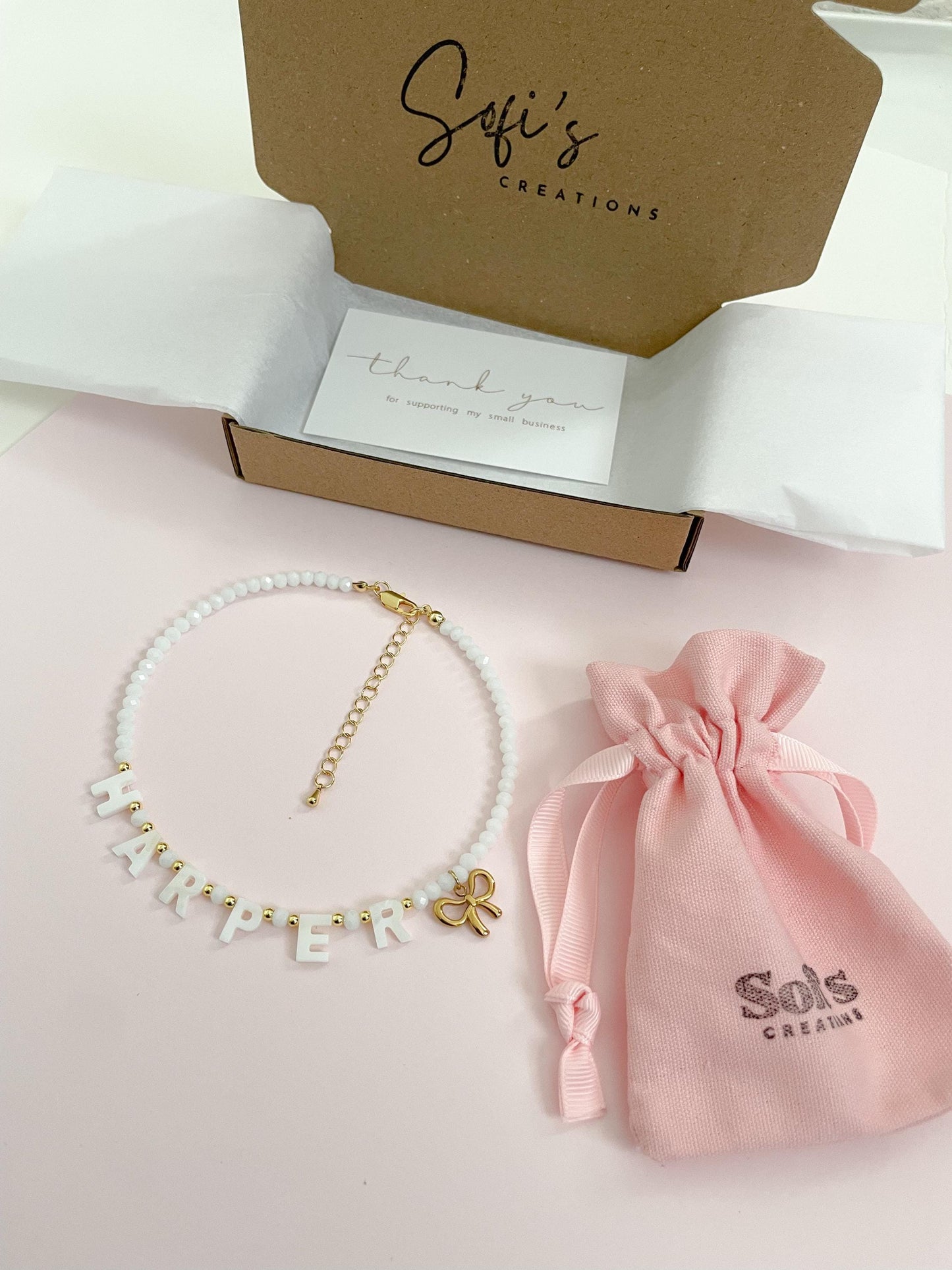 Custom name necklace for kids, personalized necklace for little girls, mother of Pearl name lecklace, kids handmade necklaces, gift for girl