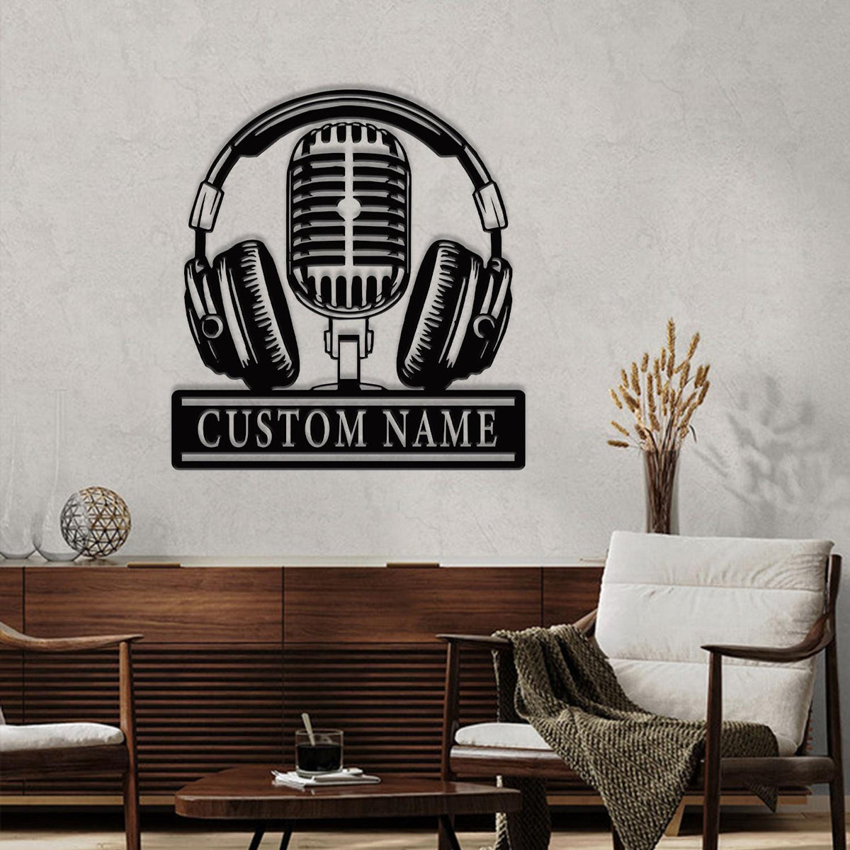 Personalized Music Audio Studio Metal Sign Wall Art| Custom Microphone Headphones Name Sign wall |Home Decoration Musical Musician Room Home