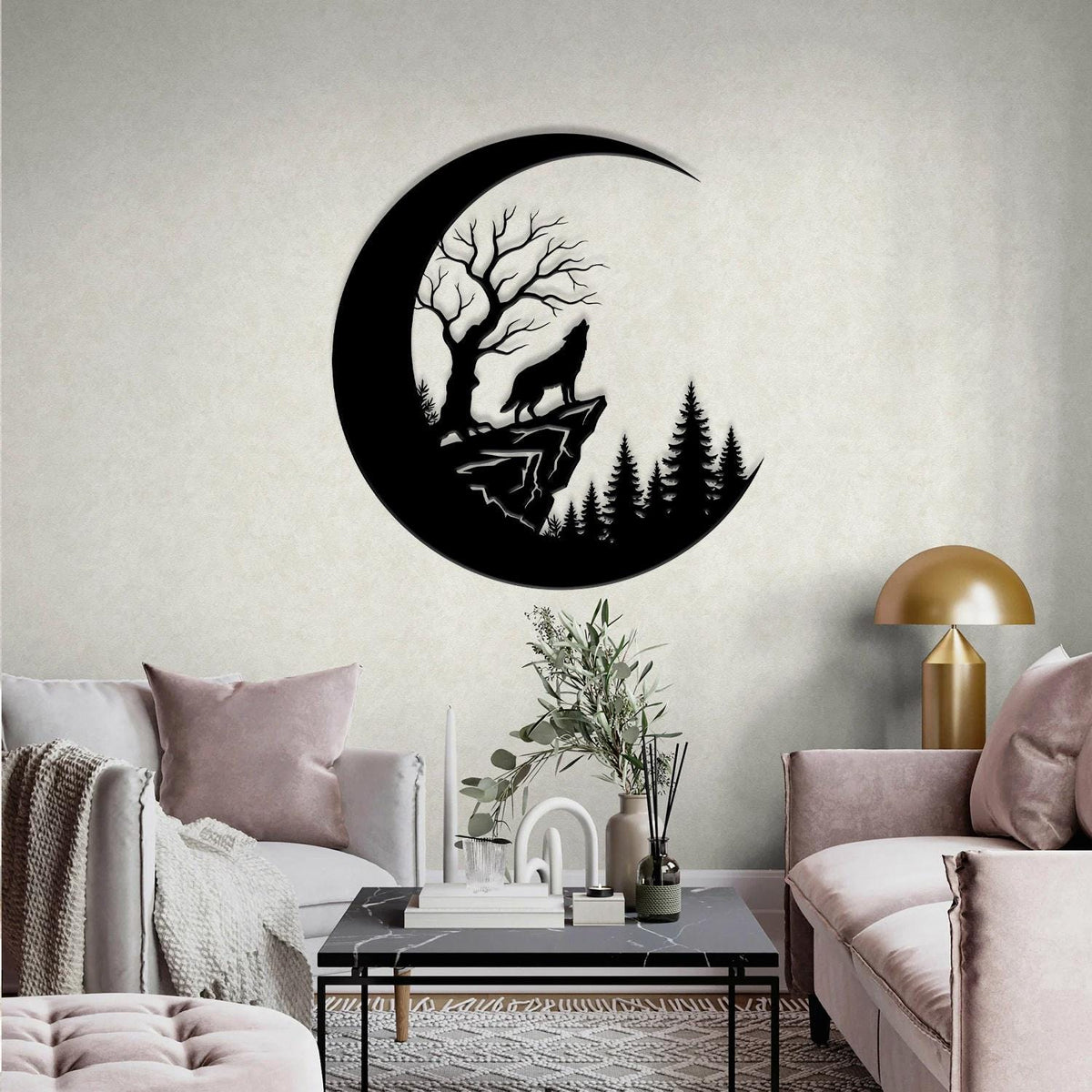 Wolf On The Moon Metal Sign Wall Art Howling Wolf Sign Home Decor Kid Boy Girl Nursery Decoration Christmas Home Gift for dad,Metal Wall art