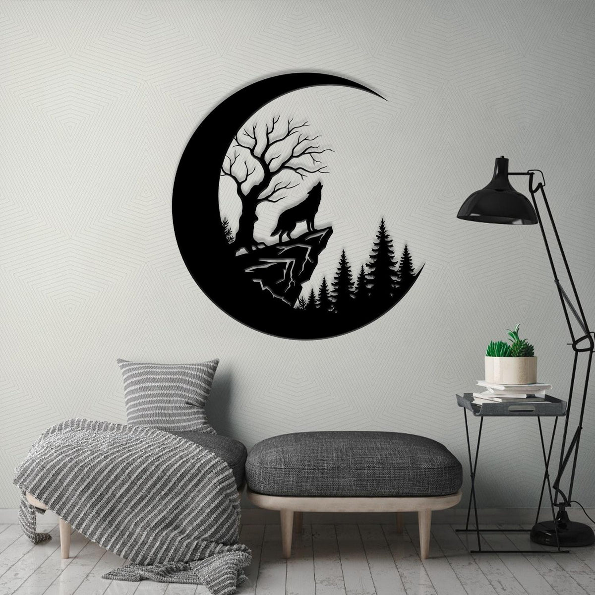 Wolf On The Moon Metal Sign Wall Art Howling Wolf Sign Home Decor Kid Boy Girl Nursery Decoration Christmas Home Gift for dad,Metal Wall art