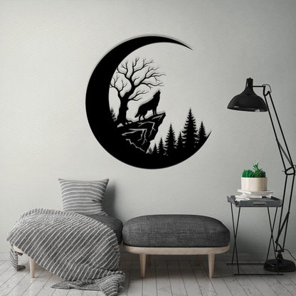 Wolf On The Moon Metal Sign Wall Art Howling Wolf Sign Home Decor Kid Boy Girl Nursery Decoration Christmas Home Gift for dad,Metal Wall art