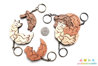 Interlocking Wolf, Cat, and Dog Keychains - Family, Friendship, Poly Relationship couple keychain set