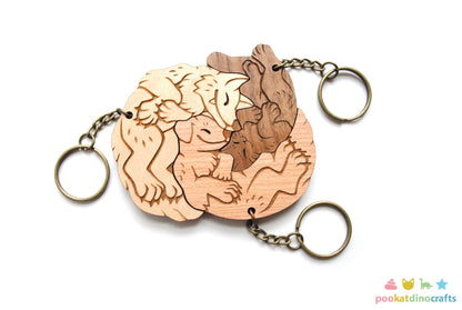 Interlocking Wolf, Cat, and Dog Keychains - Family, Friendship, Poly Relationship couple keychain set