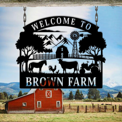 Custom Barn Scene with Animal, Farmhouse Welcome Sign, Personalized Barn Farm Sign, Farmhouse wall art, Tractor wall sign, Gift for farm