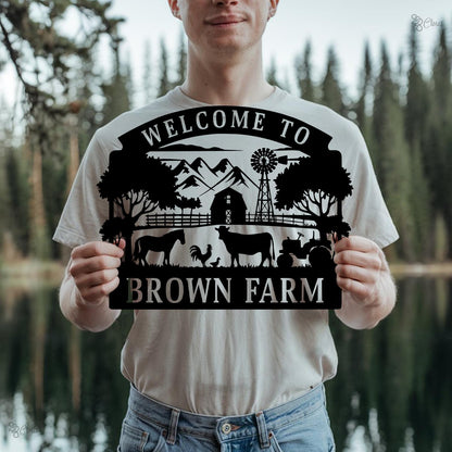 Custom Barn Scene with Animal, Farmhouse Welcome Sign, Personalized Barn Farm Sign, Farmhouse wall art, Tractor wall sign, Gift for farm