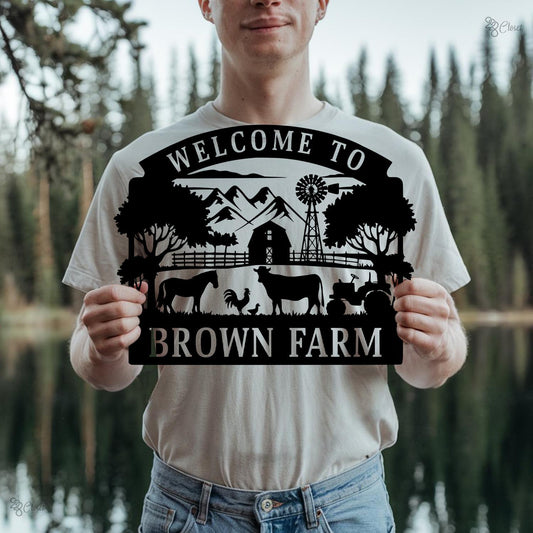 Custom Barn Scene with Animal, Farmhouse Welcome Sign, Personalized Barn Farm Sign, Farmhouse wall art, Tractor wall sign, Gift for farm