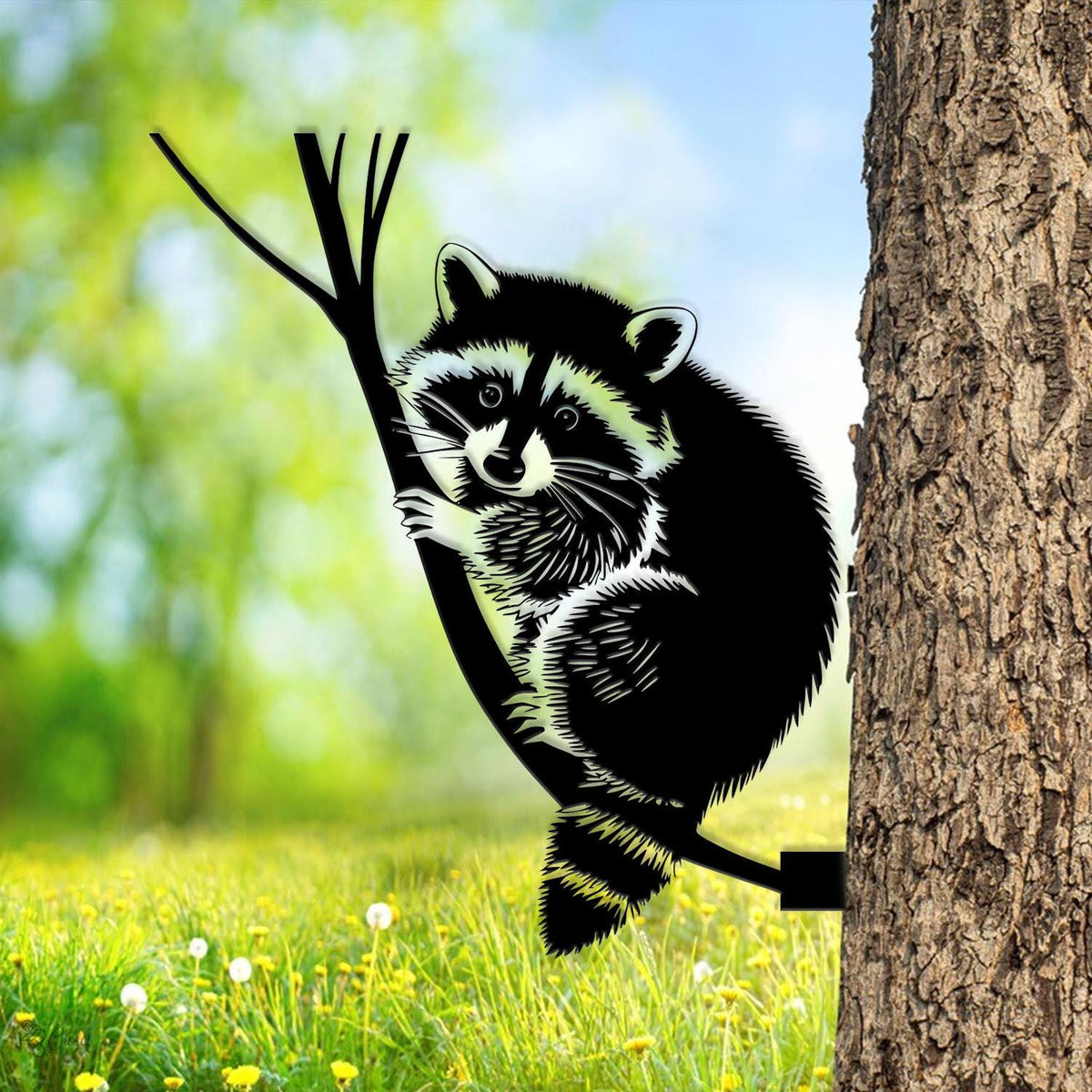 Cute Raccoon Metal Wall Art, Outdoor Forest Animal, Tree Climbing Decor, Metal Raccoon Tree Decor, Climbing Raccoon Metal Sign, Home Gift