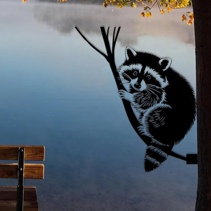 Cute Raccoon Metal Wall Art, Outdoor Forest Animal, Tree Climbing Decor, Metal Raccoon Tree Decor, Climbing Raccoon Metal Sign, Home Gift