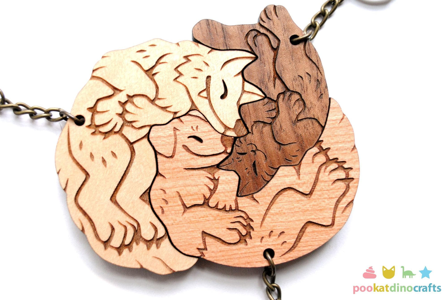 Interlocking Wolf, Cat, and Dog Keychains - Family, Friendship, Poly Relationship couple keychain set