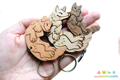 Interlocking Wolf, Cat, and Dog Keychains - Family, Friendship, Poly Relationship couple keychain set