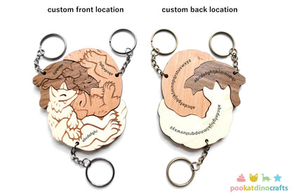 Interlocking Wolf, Cat, and Dog Keychains - Family, Friendship, Poly Relationship couple keychain set