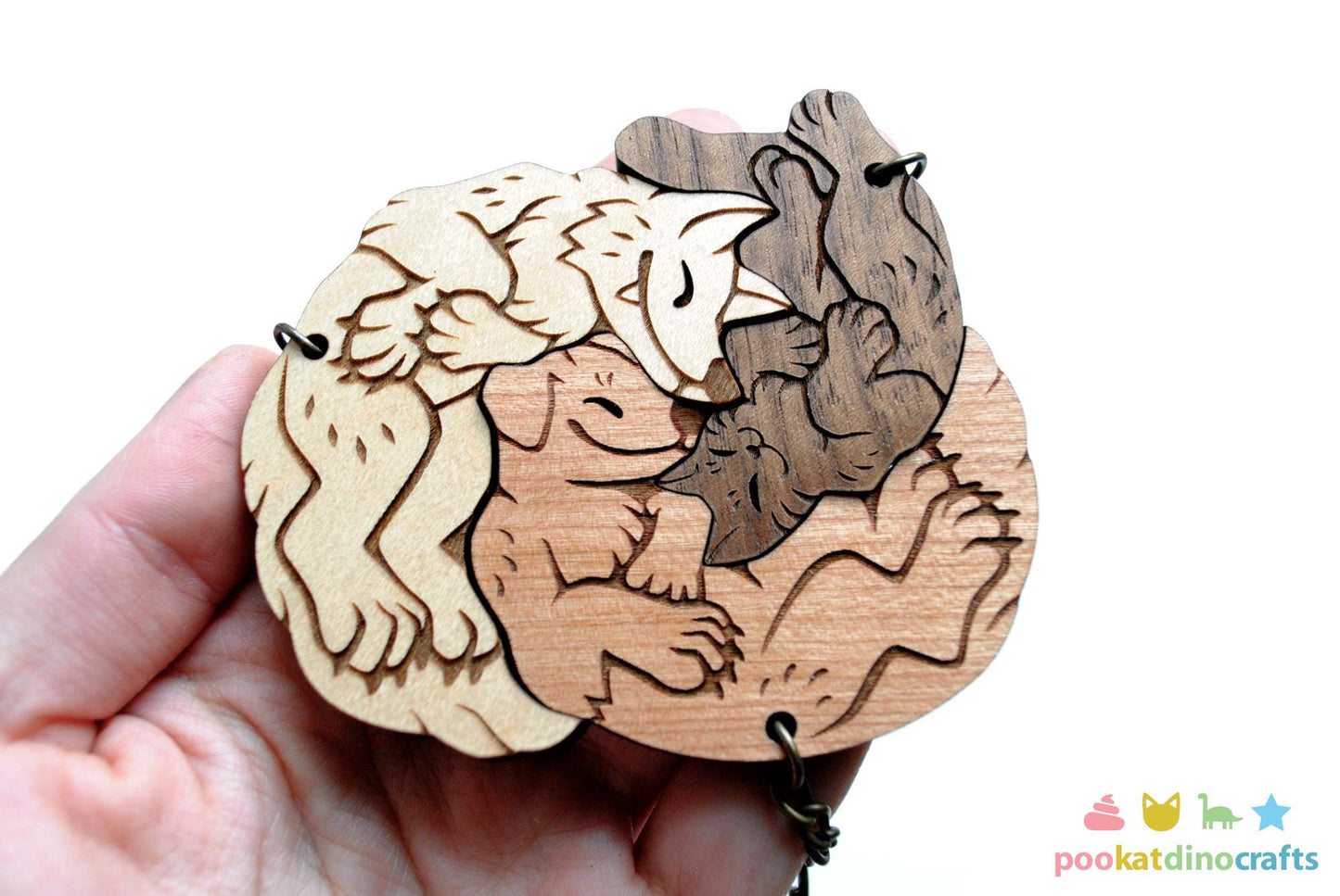 Interlocking Wolf, Cat, and Dog Keychains - Family, Friendship, Poly Relationship couple keychain set