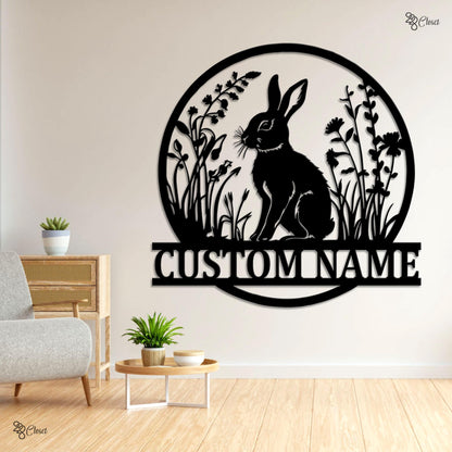 Custom Bunny Name Metal Sign, Personalized Rabbit Wall Art, Gift for daughter, Rabbit decor, Bunny home sign, Rabbit Wall Decor, Home sign