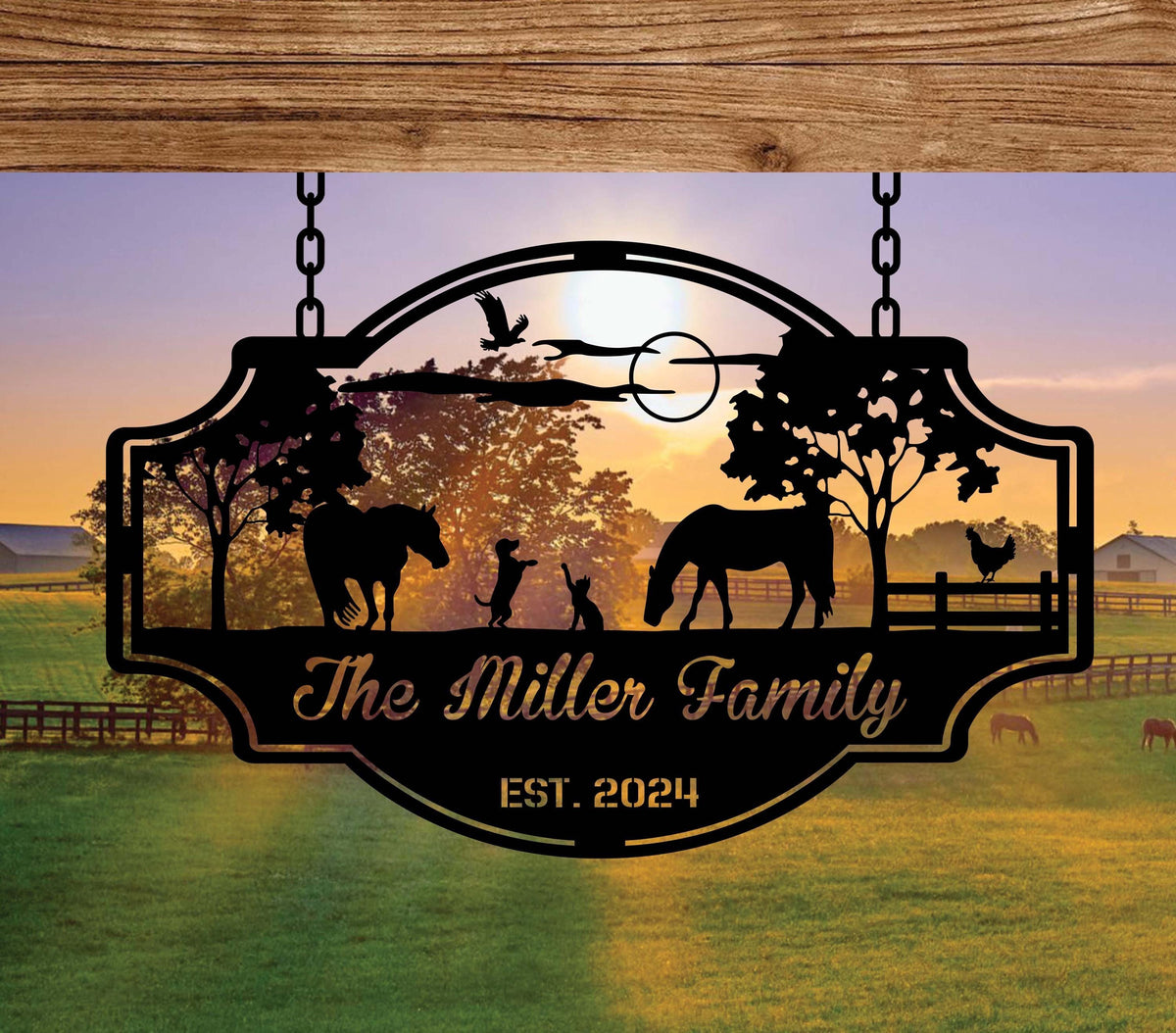 Custom Farm Family Sign, Personalized Metal Ranch Sign, Horses and Animal Metal, Farmhouse Family Name Sign, Gift for farm, Horse lover gift
