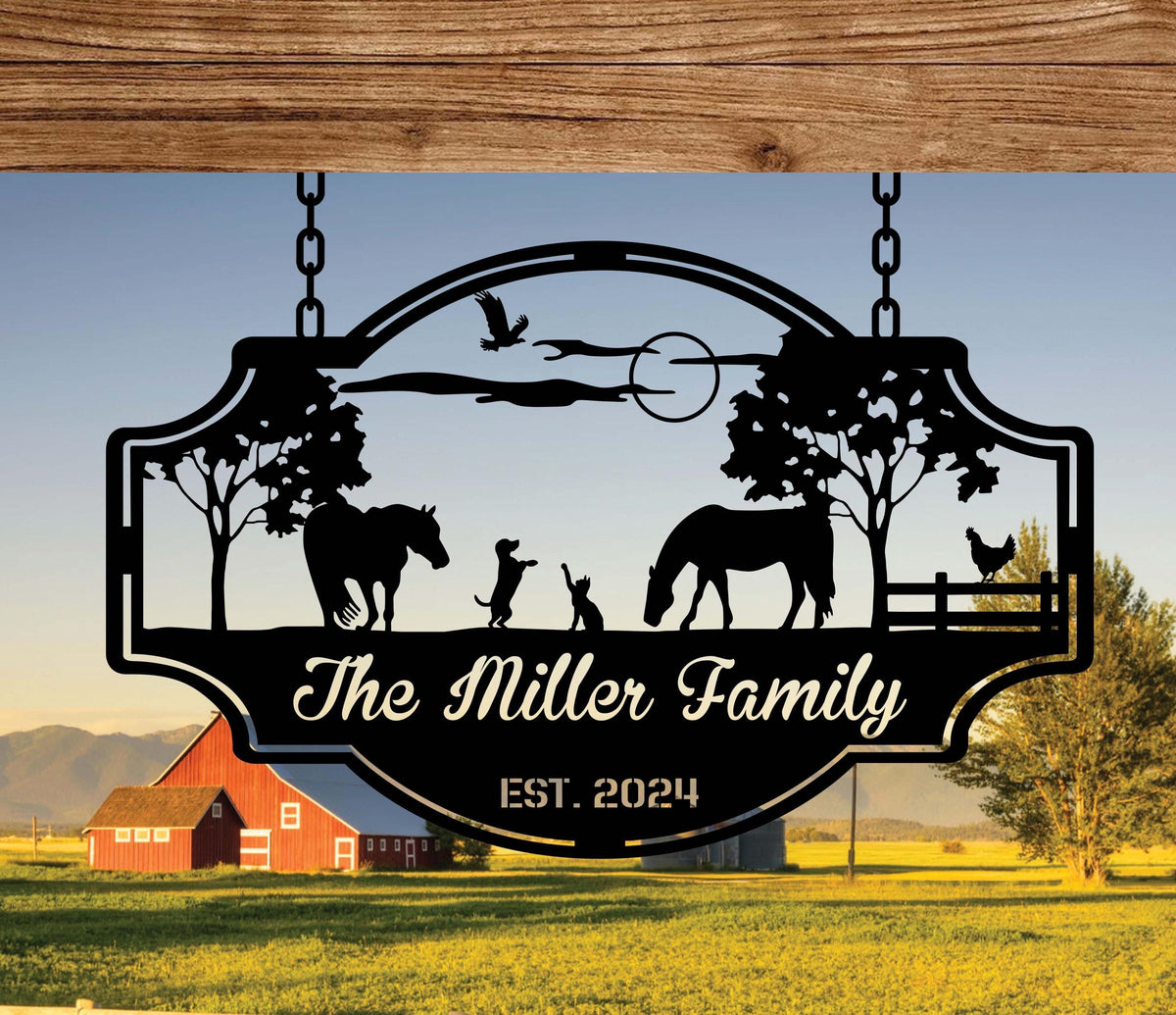 Custom Farm Family Sign, Personalized Metal Ranch Sign, Horses and Animal Metal, Farmhouse Family Name Sign, Gift for farm, Horse lover gift