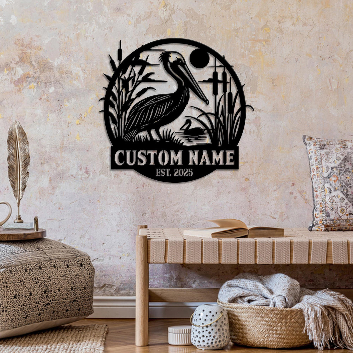 Custom Pelican Metal Sign, Personalized Lake House Wall, Pelican Decor, Custom Pelican Name, Gift for family, Mom Gift, Pelican Animal Sign