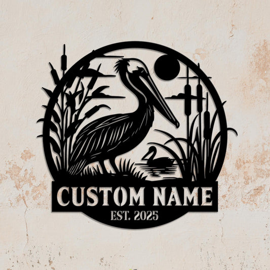 Custom Pelican Metal Sign, Personalized Lake House Wall, Pelican Decor, Custom Pelican Name, Gift for family, Mom Gift, Pelican Animal Sign