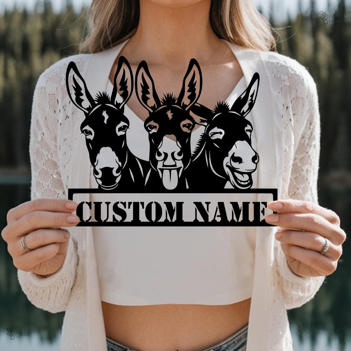 Funny Donkey Sign, Custom Donkey Name Sign, 3 Donkeys Hanging Metal Sign, Farm Animal Gift, Barnyard animal art, Name sign donkey, Farm sign