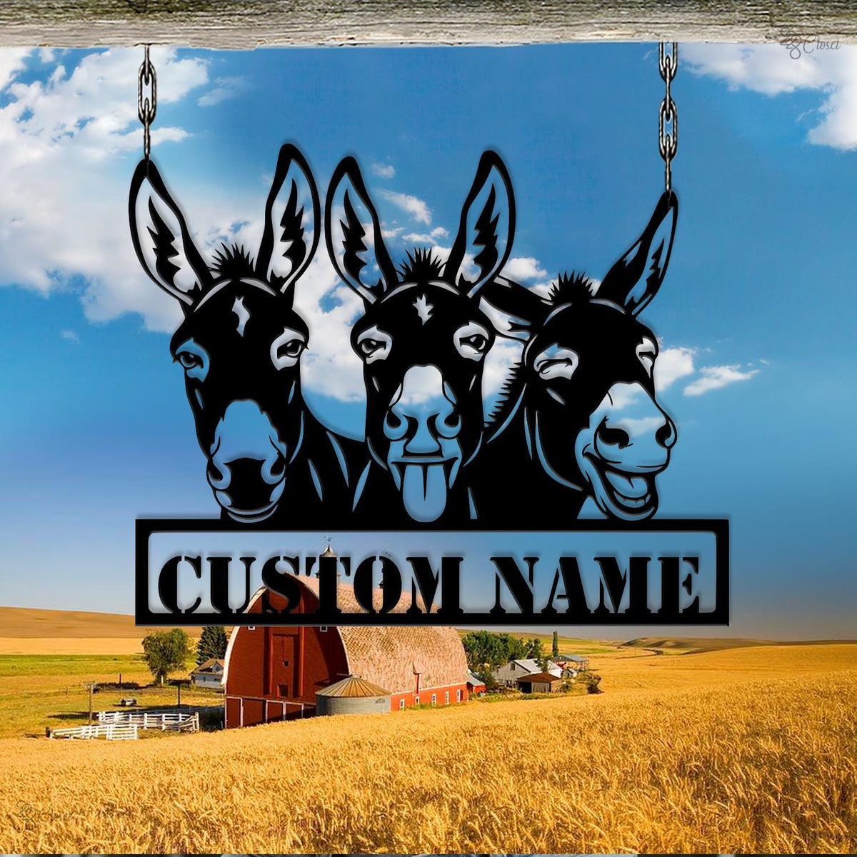 Funny Donkey Sign, Custom Donkey Name Sign, 3 Donkeys Hanging Metal Sign, Farm Animal Gift, Barnyard animal art, Name sign donkey, Farm sign