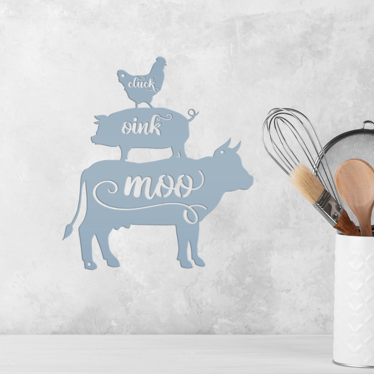 Cluck Oink Moo Metal Farm Animal Sign